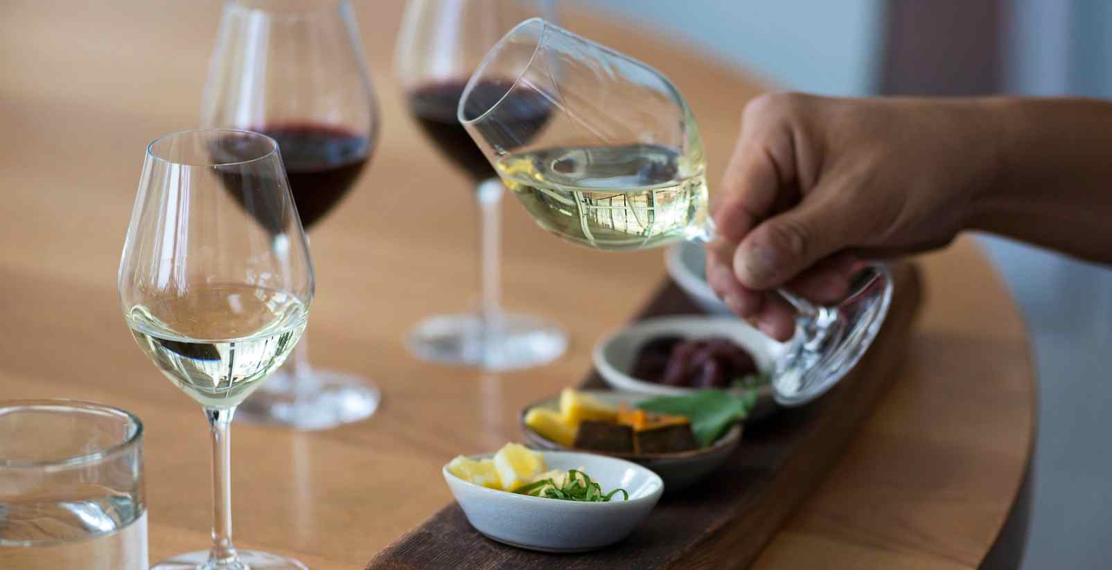 close up of Food and wine tasting